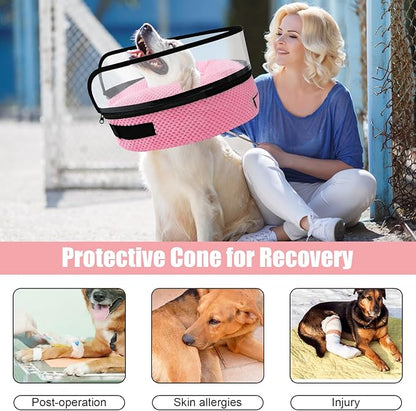 2-in-1 Soft Inflatable Dog Cone Collar Alternative with Enhanced Anti-Licking Guard Shield, Dog Collar After Surgery, Adjustable Recovery Cones for Large Medium Small Dogs and Cats (Pink,S)