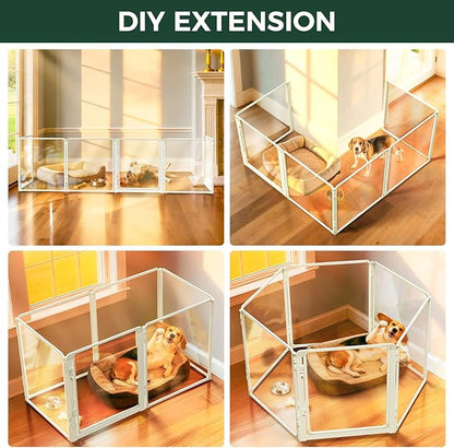 FXW AuraSpace Pro Acrylic Indoor Dog Playpen, Heavy-Duty with Metal Frame, 32" Height 6 Panels for Small and Medium Dogs, White│Patented