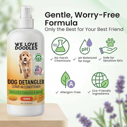We Love Doodles Dog Detangler Spray - Leave-in Conditioner for Dogs - Dog Detangling Spray - Dematting Spray for Dogs - Tangle Remover - Made in The USA - Large 16 fl oz (Mango)