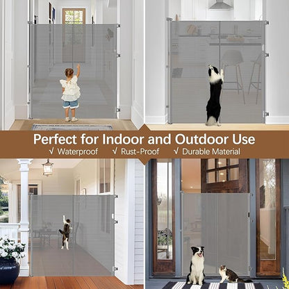 Reinforced 55" Extra Tall Dog Gates Indoor Cat Gate for Hallway - Prevents Jumping & Crawling Through, 55" Wide Retractable Gate, Mesh Pet Gates for Doorways Extra Tall Baby Gate for Cats, Gray