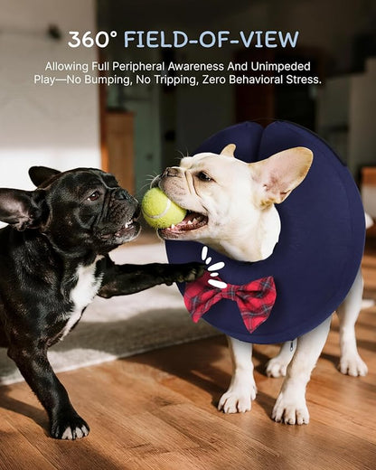 MIDOG Dog Cone Collar for Large Medium Dogs, Soft Inflatable Dog Cone Alternative After Surgery, Adjustable Protective Recovery Cone - Alternative E Collar Does Not Block Vision (Bow Tie,L+)