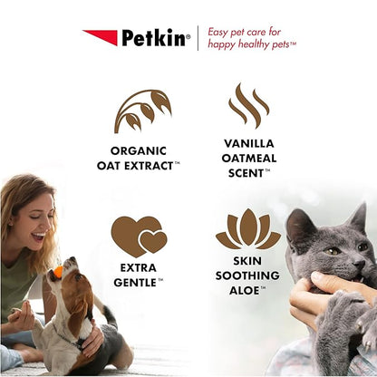 Petkin Pet Wipes for Dogs and Cats, 200 Wipes (Large) – Oatmeal Pet Wipes for Dogs and Cats – Soothes Itchy Dry Skin and Cleans Ears, Face, Butt, Body and Eye Area – 2 Packs of 100 Wipes
