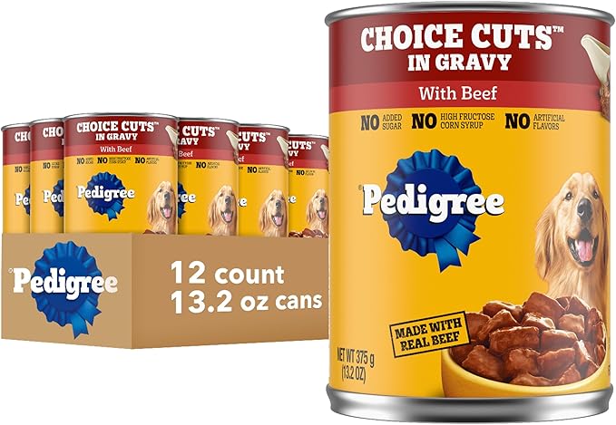 Pedigree Wet Dog Food, Choice Cuts Adult Canned Dog Food with Beef, 13.2 oz. Cans, 12 Count
