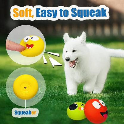 HOLYSTEED Squeaky Dog Toy for Small Dogs, Rubber Latex Puppy Toys Small Dog Toys, Soft Smile Face Squeaky Dog Balls Flat for Mini, Small Breeds