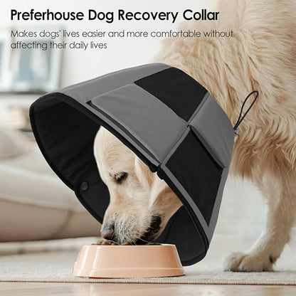Large Dog Soft Cone Recovery Collar, Comfortable Dog Head Cone Collar for Large Dogs, Pet Surgery Cone Soft Neck Protector, Grey L