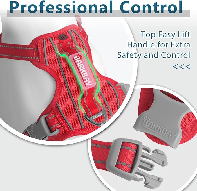 BARKBAY Dog Harness No Pull with ID Tag Pocket - Heavy Duty, Reflective, Easy Control for Large Dogs(Red,XL)