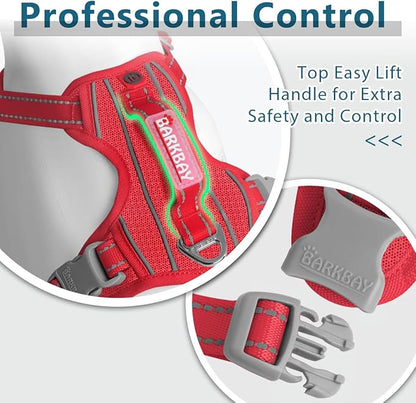BARKBAY Dog Harness No Pull with ID Tag Pocket - Heavy Duty, Reflective, Easy Control for Large Dogs(Red,XL)