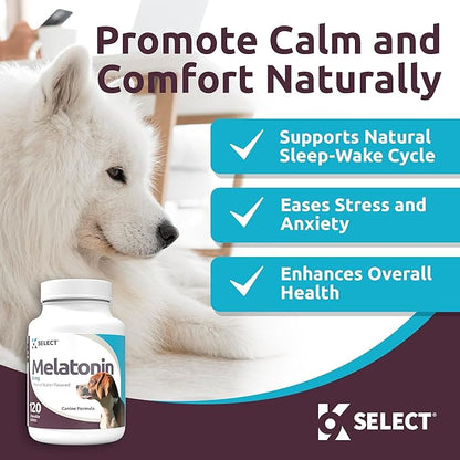 K9 Select Melatonin for Large Dogs - Anxiety Relief Treats for Sleep, Stress, Thunderstorms & Fireworks - Calming Chews for Dogs Anxiety Small & Large Breed, 6 mg, 120 Peanut Butter Tablets
