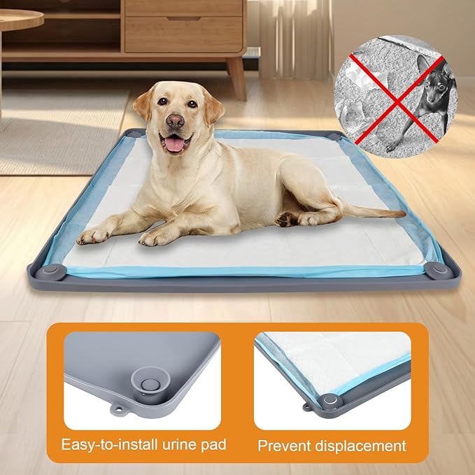 Nuanchu Pee Pad Tray Holder for Dogs, 23 x 23 Inch Silicone Dog Puppy Pad Holder with Four Fixed Points Stable Grip, Raised Edges, Quick-Wipe Dog Potty Tray for Indoor Flooring Protection