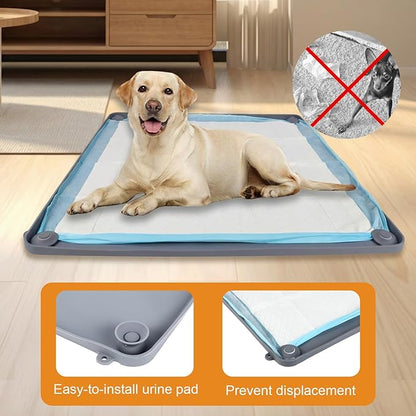 Nuanchu Pee Pad Tray Holder for Dogs, 23 x 23 Inch Silicone Dog Puppy Pad Holder with Four Fixed Points Stable Grip, Raised Edges, Quick-Wipe Dog Potty Tray for Indoor Flooring Protection