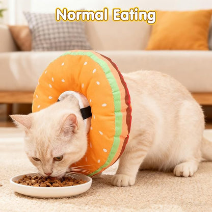BEAUTYZOO Cat Cone Collars Soft, Cat Recovery E Collars After Surgery to Stop Licking, Adjustable Elizabeth Circle Collar Cute Pet Donut Pillow for Cats Kitten Small Dogs, Hamburger S