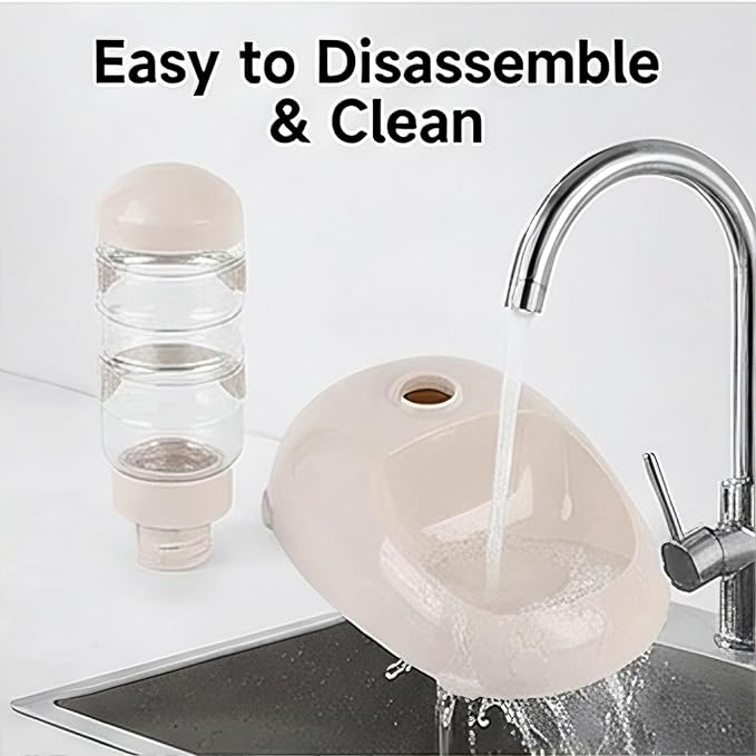 Denash Pet Standing Water Dispenser Feeder, 500ml Dog Water Feeder Bottle Adjustable Raised Pet Food Bowl for Dogs Detachable Bottles Easy Cleaning (Beige)