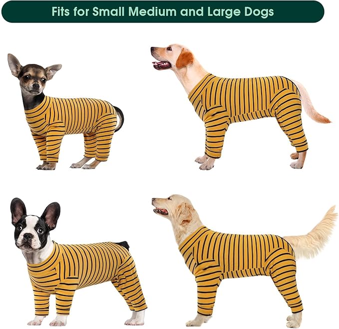 Kuoser Recovery Suit for Medium Dogs After Surgery, Long Sleeve Dog Surgery Recovery Suit, Dog Onesie for Abdominal Wounds Skin Disease, Yellow M