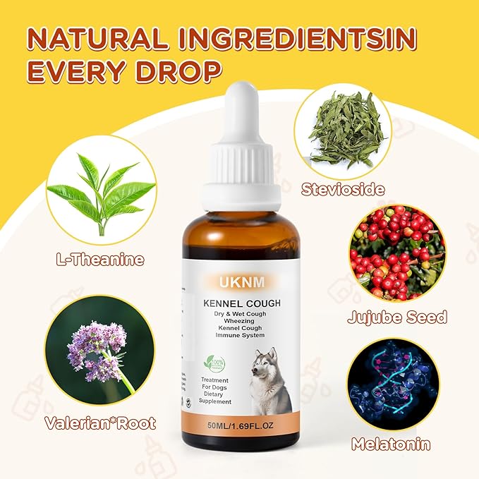 Kennel Cough Treatment, UKNM Kennel Cough Drops for Dogs,Natural Cough Supplement for Dogs,Herbal Kennel Cough Drops for All Breeds & Size