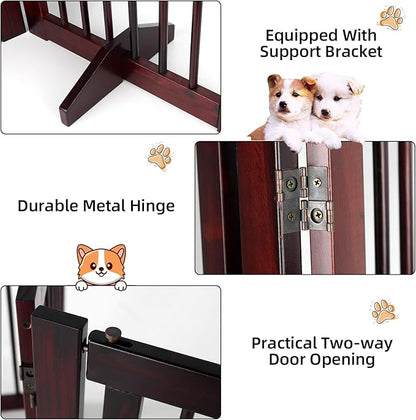 Indoor Dog Gate, Wooden Freestanding Pet Gate, Foldable Dog Gates for Doorways, No Drilling for The House, Doorways, Hallways,or Stairs, 30" Height 4 Panels Set of Support Feet Included (Espresso)