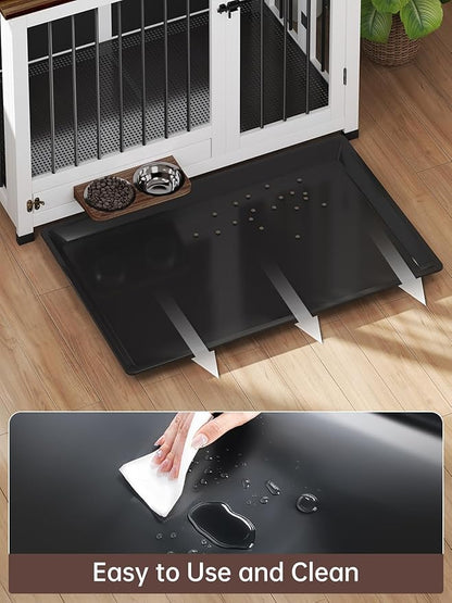 39.4" Dog Crate Furniture - Sturdy Dog Kennel with 360° Rotating Feeder & Removable Tray, Wooden End Table for Living Room, Dog Cage for Small & Medium, White