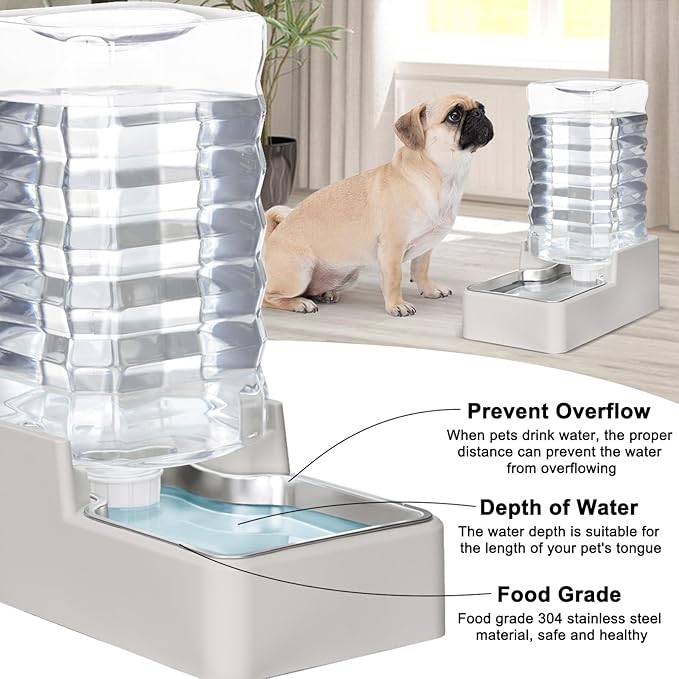 RIZZARI Stainless Steel Pet Water Feeder: 10L Large Gravity Waterer, Less Refills - Leak-Proof Auto Refill - Anti-Tip Base - Easy Clean - No Filter - for 40-60 LB Dogs - Multi-Pet/Garage/Travel