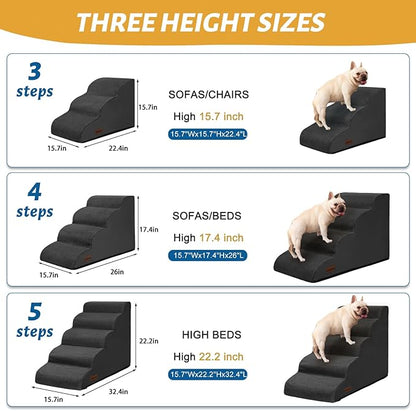 Aodisman 3-Step Dog Ramp and Stairs for Sofa and Chair - Non-Slip Sturdy Pet Steps for Small Dogs and Cats,15.7" H,Black