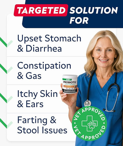 STRELLALAB Dog Probiotics Chews for Digestive Health & Gut Support with Yeast and Enzymes - Anti Gas, Diarrhea and Upset Stomach Immune Supplement - Digestion Treats with Fiber (180Ct, Bacon)