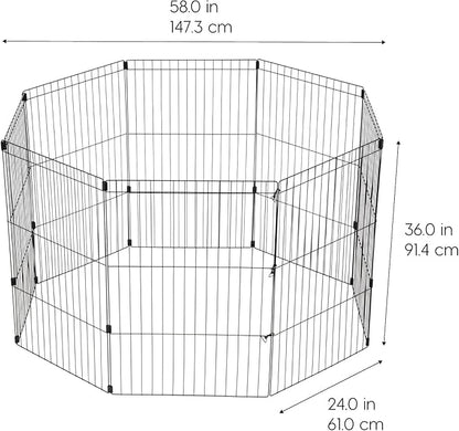 IRIS USA 36" 8-Panel Metal Pet Dog Puppy Playpen, Indoor/Outdoor Dog Fence, 58 x 58 x 36, Foldable, Customizable, Black