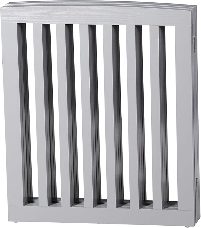 Freestanding Dog Door Indoor Folding Puppy Gate for Doorways Stairs 4-Panel Wood Pet Safe Barrier Fence for Hallways, Gray