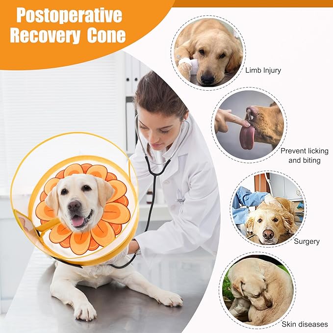 Inflatable Dog Cone Collar with Enhanced Anti-Licking, Soft Neck Donut for Dogs Cats, Recovery Pet Cone Collar After Surgery for Large Medium Small Dogs (Yellow Flower, X-Large)
