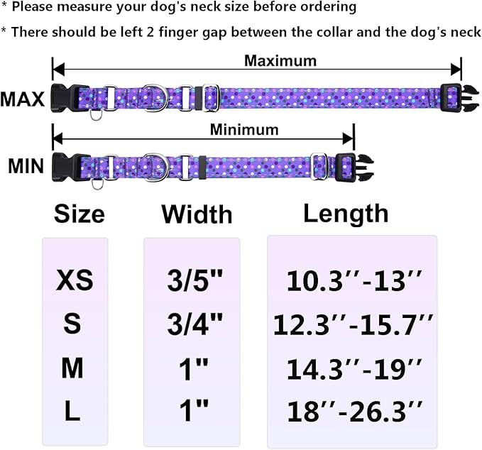 Reflective Martingale Collar for Dogs with Quick Release Buckle Cute No Pull Training Dog Collars (Purple Polka Dot, Medium)