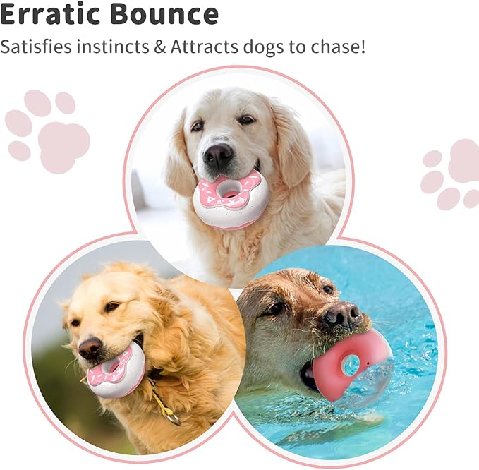 Dog Toys for Aggressive Chewers, Indestructible Squeaky Chew Toy to Keep Them Busy, Interactive Rubber Donut with Milk Flavor & Bounce, Teeth Cleaning for Small Medium Large Breed, Pink