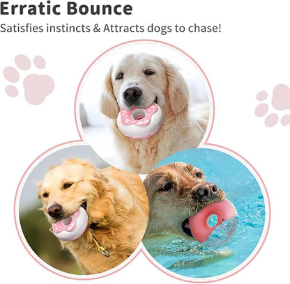 Dog Toys for Aggressive Chewers, Indestructible Squeaky Chew Toy to Keep Them Busy, Interactive Rubber Donut with Milk Flavor & Bounce, Teeth Cleaning for Small Medium Large Breed, Pink
