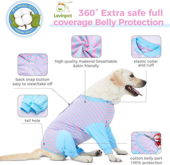 LovinPet Dog Recovery Suit - Medium Large - After Surgery Big Dog Recovery Suit Anti Licking Abdominal Wound Surgical Clothes Post-Operative Vest E-Collar Alternative Recovery Shirt,Blue,M