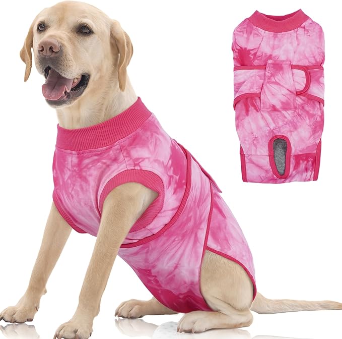 FUAMEY Surgery Recovery Suit for Large Dogs,Dog Surgery Suit Female Spay Male Dogs Neuter Recovery Shirt Dog Onesie Anti Licking Abdominal Wounds Pet Bodysuit Skin Conditions Rose Dye XL