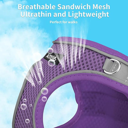 AIITLE Step in Dog Harness and Leash Set - No Pull Escape Proof Vest Harnesses with Soft Mesh and Reflective Bands, Adjustable Pet Outdoor Harnesses for Small and Medium Dogs Pure Purple M