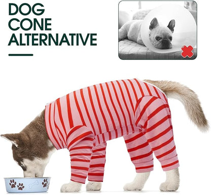 Kuoser Recovery Suit for Large Dogs After Surgery, Long Sleeve Dog Surgery Recovery Suit, Dog Onesie for Abdominal Wounds Skin Disease, Red XL