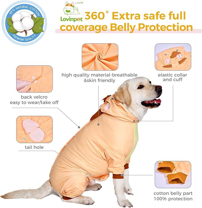 LovinPet Dog Recovery Suit - Medium Large - Dog Bodysuit for Abdominal Wound After Surgery Leg wrap,Wavy Blue,Post-Operative Vest E-Collar Alternative,Cattle,Yellow,XXL