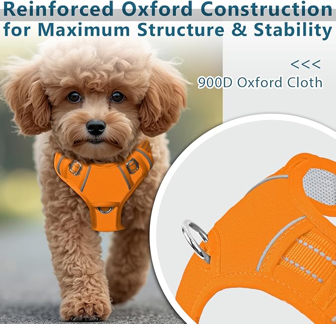 BARKBAY Dog Harness No Pull Oxford with ID Tag Pocket - Heavy Duty, Reflective, Easy Control for Large Dogs(Pumpkin Oxford,S)