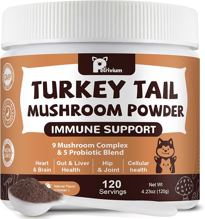 Mushroom Supplement with Probiotics for Dogs & Cats, Turkey Tail Mushroom for Pets - Mushroom Powder for Immune Boost & Overall Health- Partner Guard for Dogs Lumps and Bumps
