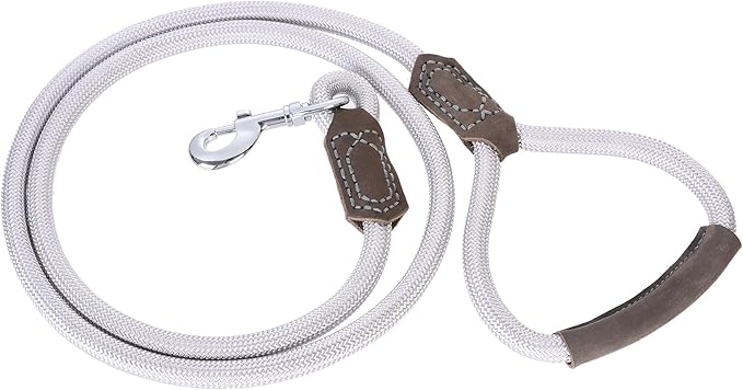 Mile High Life | Premium Leather Dog Leash | Strong Rope Leash | Leather Handle | Zinc Alloy Strong Clasp | Small Medium Large Dogs | 4/5/6 Feet(Sliver, 60 Inch (Pack of 1))