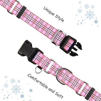 Martingale Collar with Quick Release Buckle Cute Girl Female Training Dog Collars (Pink Plaid, Medium)