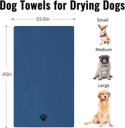 Puomue 3 Pack Microfiber Dog Towels for Drying Dogs, Super Absorbent and Soft Pet Grooming Towel, 40 Inch X 23.6 Inch, Perfect Dog Drying Towels for Large, Medium or Small Dogs, Blue