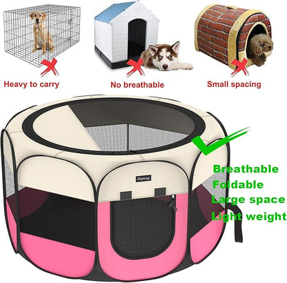 Portable Pet Puppy Dog Cat Playpen, 8-Panel Indoor/Outdoor Puppy Pen with Shade Cover & Travel Bag - Waterproof Dog Cat Tent