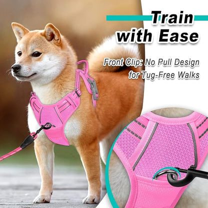 BARKBAY Dog Harness No Pull Mesh for Large Dogs - Adjustable, Reflective, Comfortable, No Choke, Heavy-Duty - Perfect for Outdoor Training, Walking, and Hiking - Strong & Durable - L & Pink Mesh