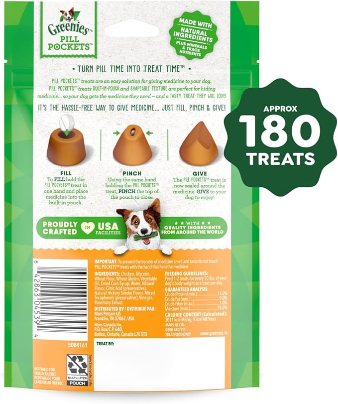 Greenies Pill Pockets for Dogs Large Size, Dog Treat Pouch for Capsule Medication, Chicken Flavor, (6) 7.9 oz. Pouches