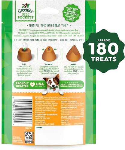 Greenies Pill Pockets for Dogs Large Size, Dog Treat Pouch for Capsule Medication, Chicken Flavor, (6) 7.9 oz. Pouches
