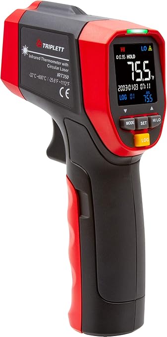 Triplett IRT350 Non-Contact 12:1 Infrared Thermometer with Circular Laser Indicator, -4 to 1112°F (-20 to 600°C)