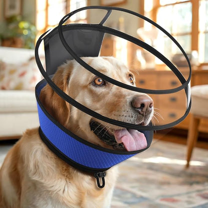Soft Dog Cone for Dogs After Surgery,Transparent Breathable Dog Cone Collar for Small Large Medium Size Dog,Adjustable Depth Pet Recovery Collars,Elizabethan Collar for Dogs Stop Licking (Blue-S)
