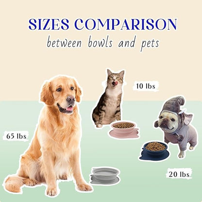 RUNROLE 2-in-1 Collapsible Silicone Dog Travel Bowls, Slot Together and Use Separately, Portable Pet Food Water Bowls, Foldable Cat Feeding Watering Dishes, 20OZ+27OZ(Purple)