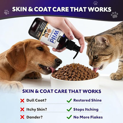 Wild Salmon Oil for Dogs & Cats Pet Omega-3 Fish Oil Supplement to Reduce Shedding and Itching, Support Joints, Brain, Heart, Skin & Coat Health Fast-Absorbing Liquid Fish Oil Supplement - 8 oz