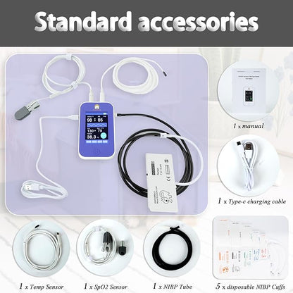 Veterinary Monitor: Pets Vital Signs of spo2,Pulse Rate,Temperature and Blood Pressure Monitoring Dog or cat Blood Pressure Color Touch Screen Monitor