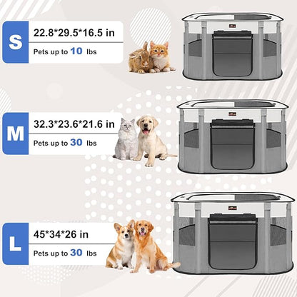 Dog Playpen, Pet Playpen, Foldable Kitten cage Puppy Play Pen, Portable Dog Kennel Tent Crate, Indoor Outdoor Travel Camping Use for Small Animals with Carrying Case (Grey S)