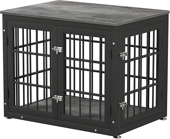 rehomerance 32 Inch Heavy Duty Dog Crate Furniture for Medium and Small Dogs, Decorative Pet House End Table, Wooden Cage Kennel Furniture Indoor, Gray